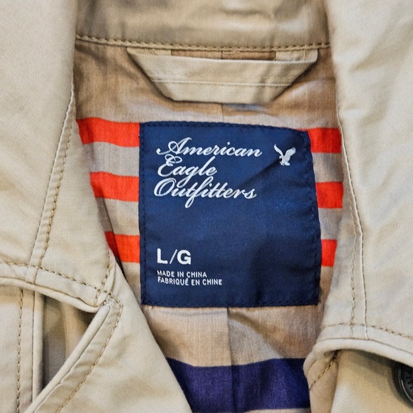 American Eagle Outfitters Trench Coat Womens Size L Khaki Tan Double Breasted - Picture 9 of 11